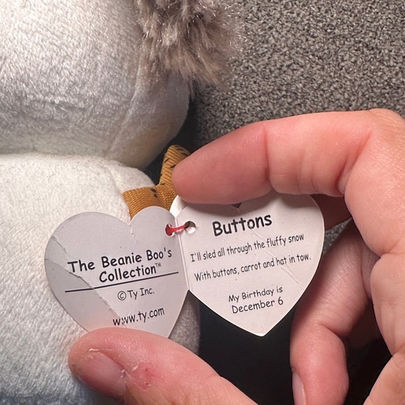 Ty Beanie Boos White Plush with Brown Bow - Picture 3 of 4